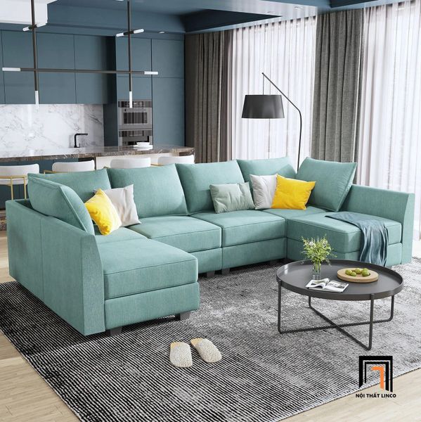 sofa chữ U dài 2m9 màu xanh ngọc