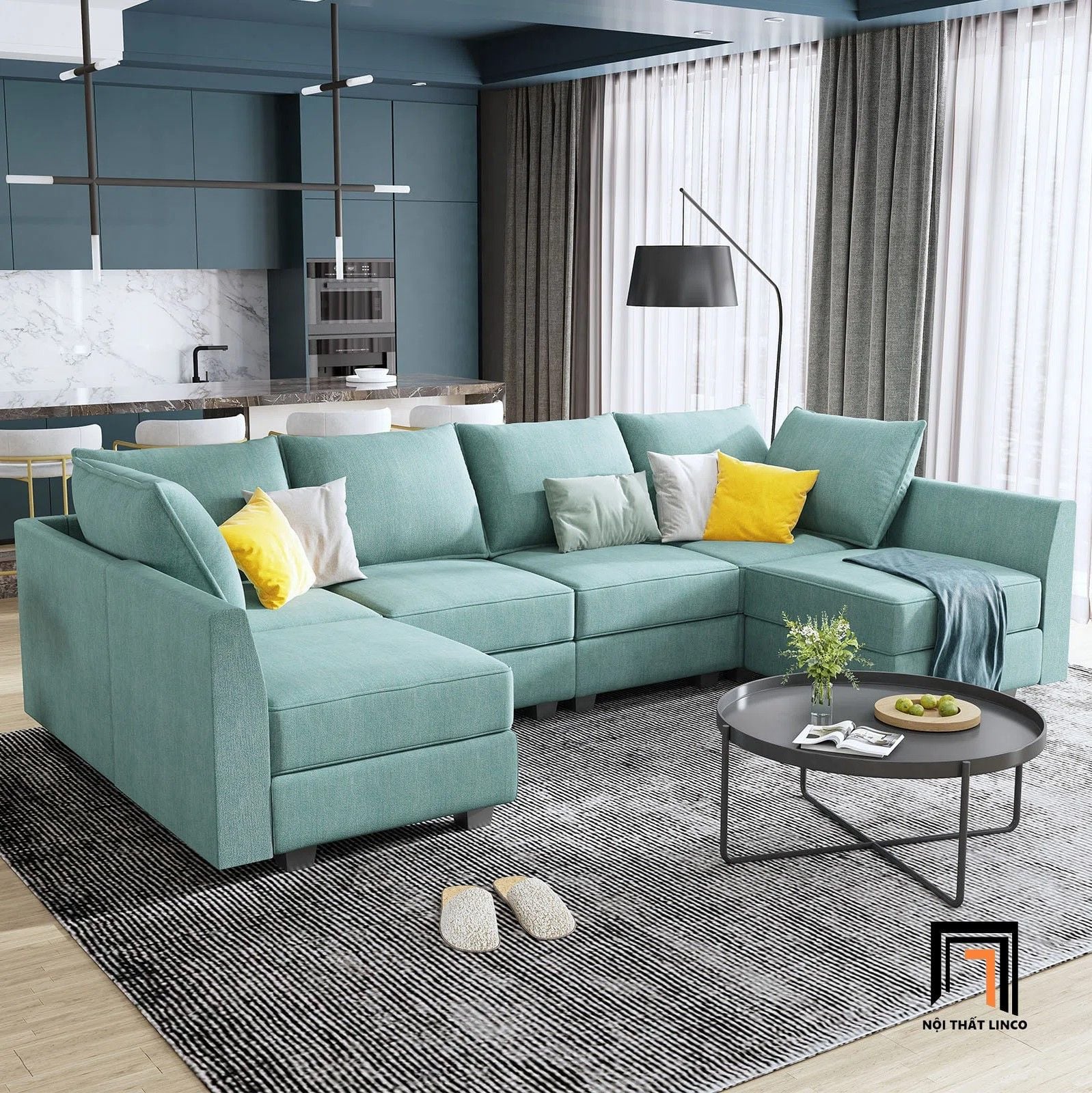  Ghế sofa chữ U UT16 Dixie 2m9 xanh ngọc giá rẻ 