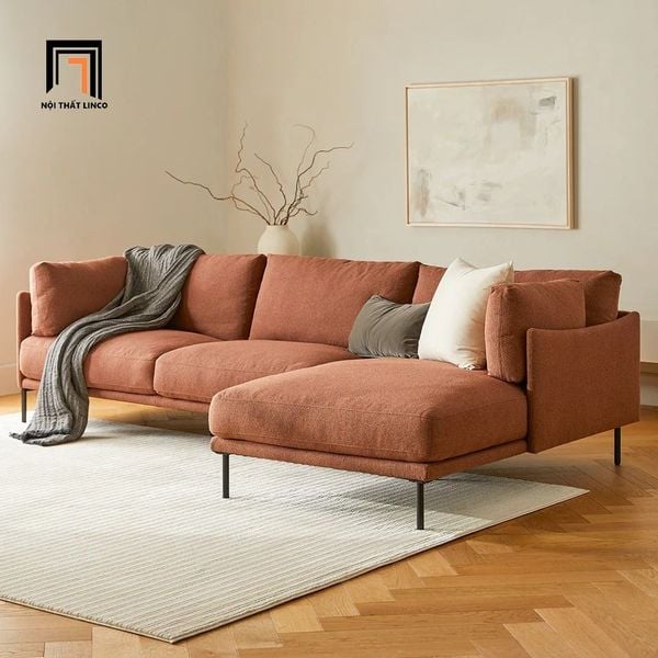 sofa góc vải nỉ màu cam