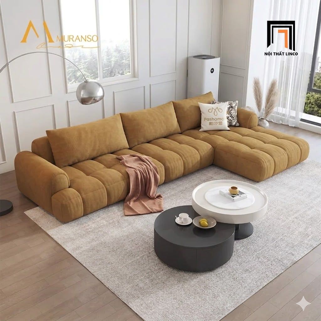  Ghế sofa văng nỉ màu trắng kem BT270 Muranso dài 2m6 giá rẻ 