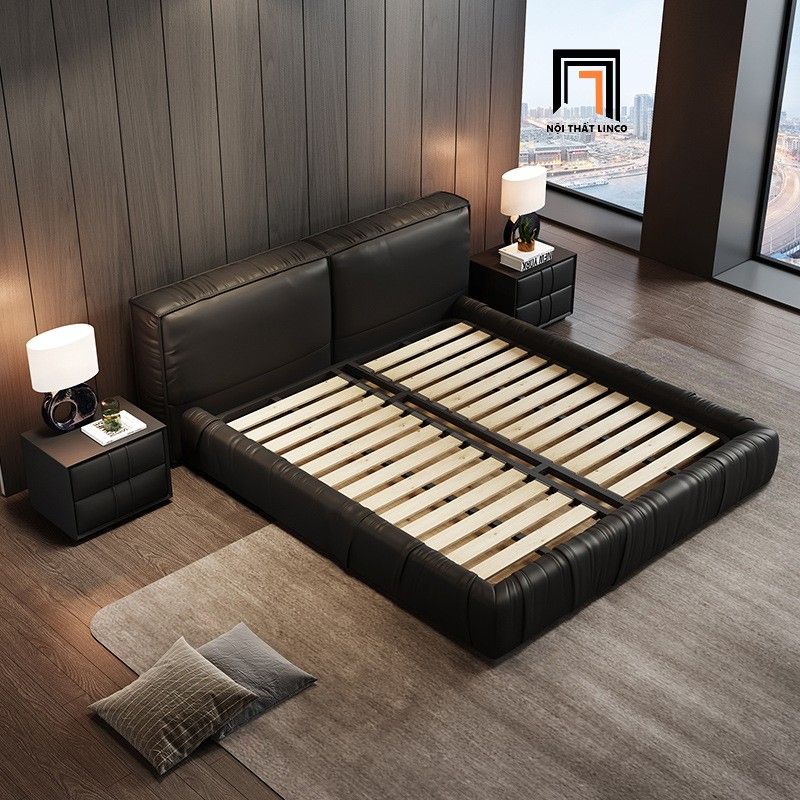  Giường ngủ bọc da giả màu đen GN101 Carley căn hộ chung cư 