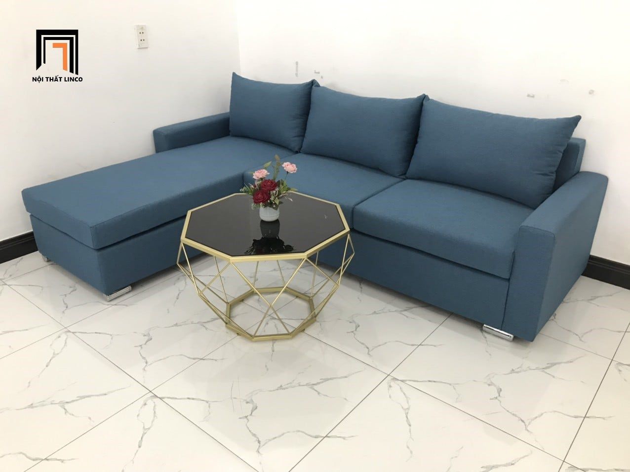  Bộ bàn ghế sofa góc GL1 2m2 x 1m6 màu xanh dương giá rẻ 