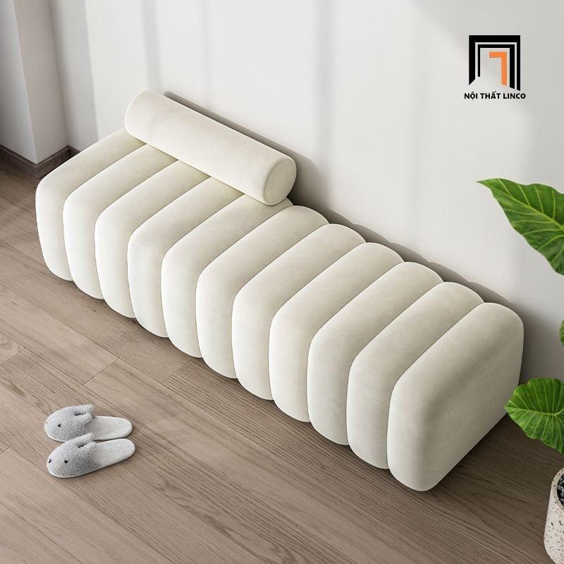  Đôn ghế sofa bọc nệm SB13 Ozora 1m3 vải nhung trắng kem 