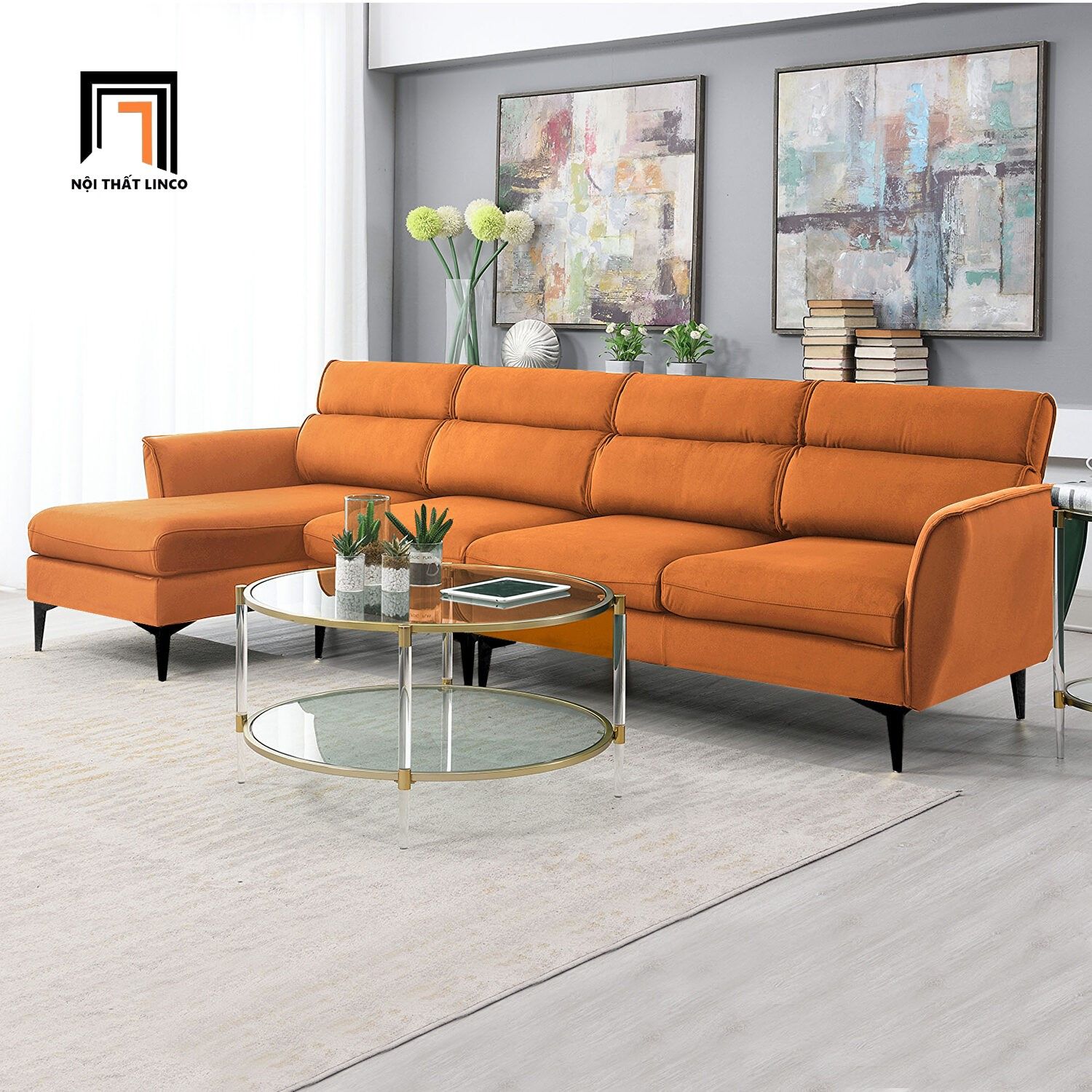  Bộ ghế sofa góc sang trọng GT69 Dexima 2m8 x 1m6 màu xám trắng 