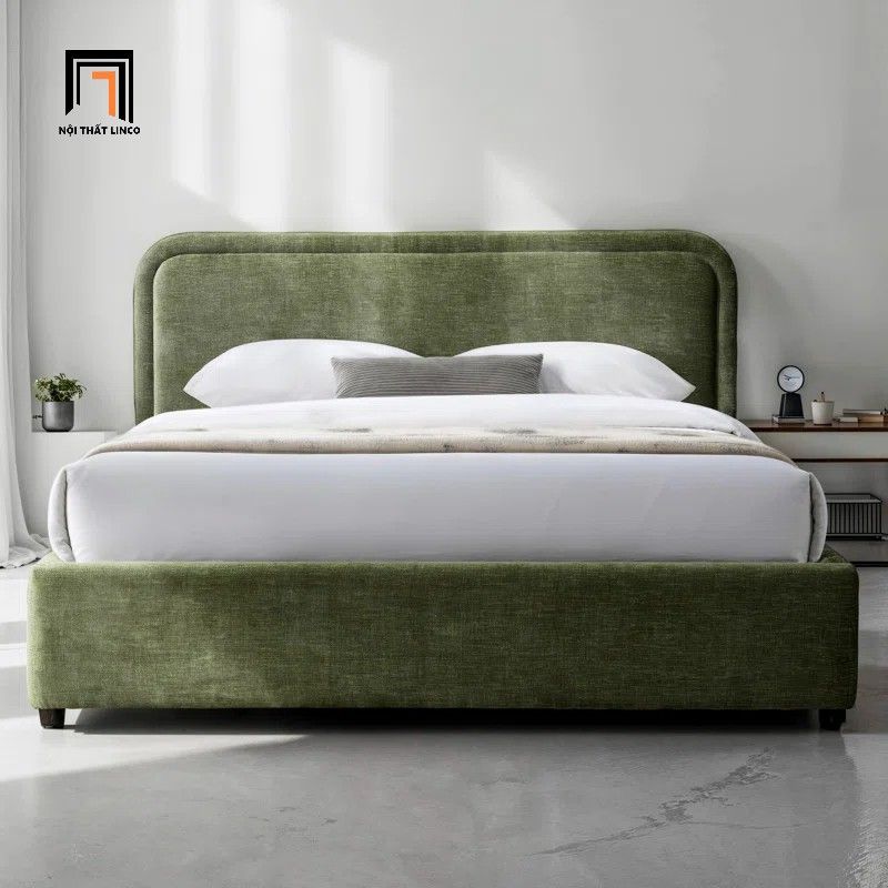  Giường ngủ vải nỉ màu xanh lá GN133 Bixby gia đình sang trọng 