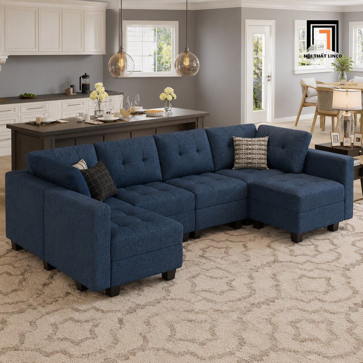  Bộ ghế sofa U 3m UT12 Teangela bọc vải nỉ êm ái 