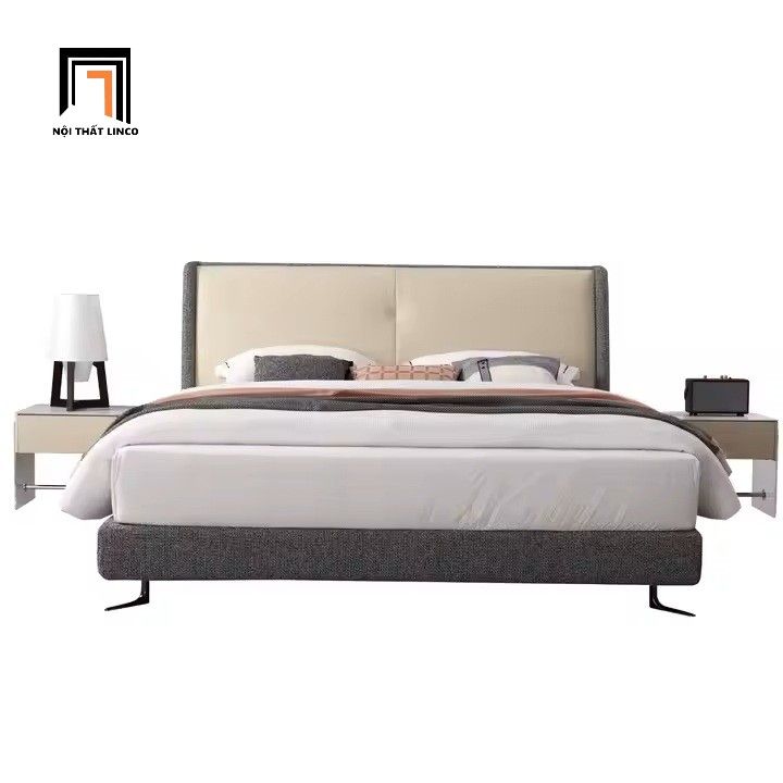  Giường ngủ bọc vải nỉ giá rẻ GN121 Ginlet phối màu trẻ trung 