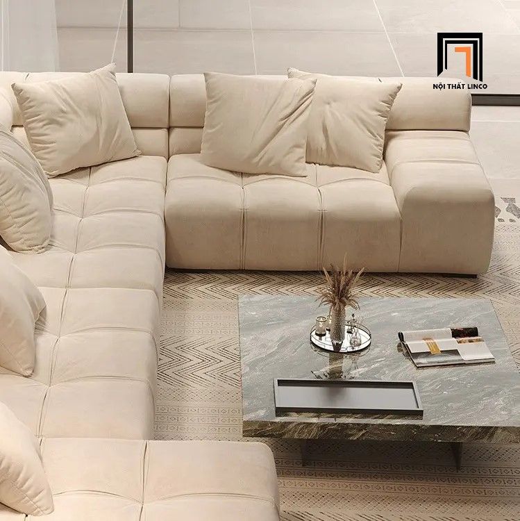  Sofa chữ U UT21 Brooker 3m4 bọc da PU xám trắng 