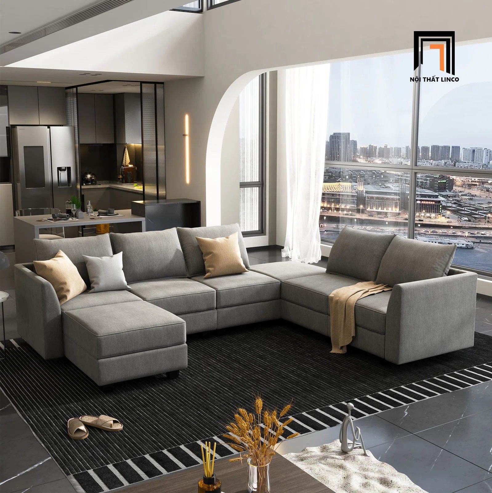  Ghế sofa chữ U UT29 Balin 3m3 vải nỉ xám giá rẻ 