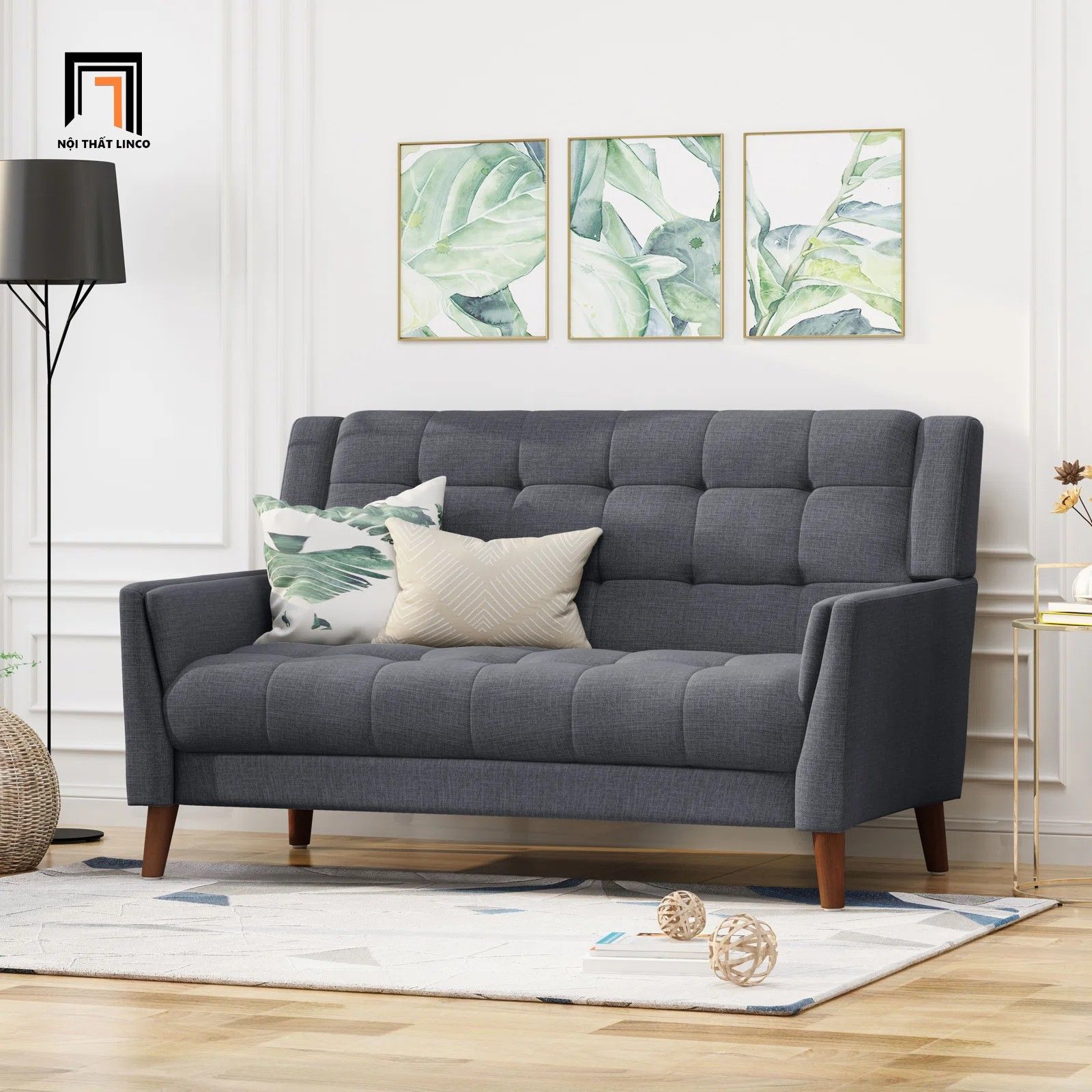  Ghế sofa băng vải nỉ 1m5 BT54 Monte màu nâu đậm nhỏ gọn 