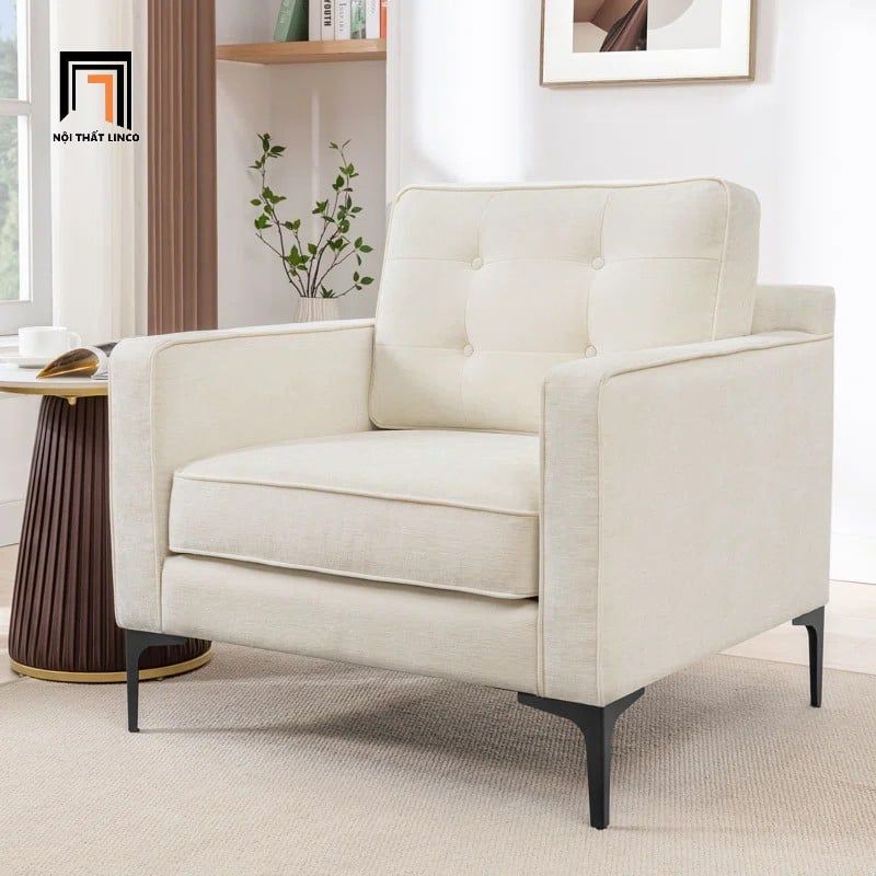  Ghế sofa đơn vải nỉ xanh đậm DT109 Lavoris phòng khách gia đình 