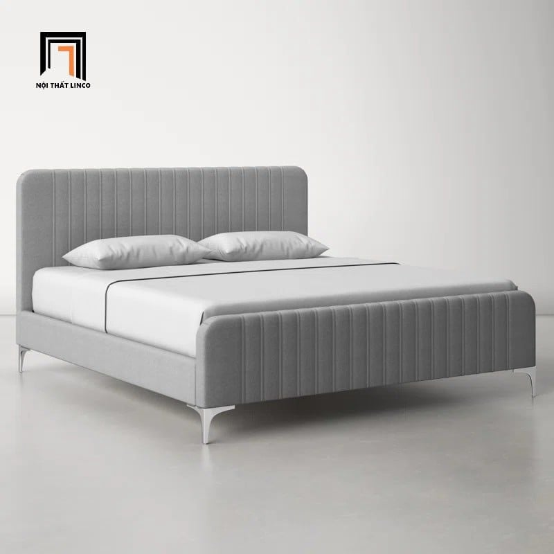  Giường ngủ màu xám ghi GN110 Brent 1m6 x 2m chân inox bạc 