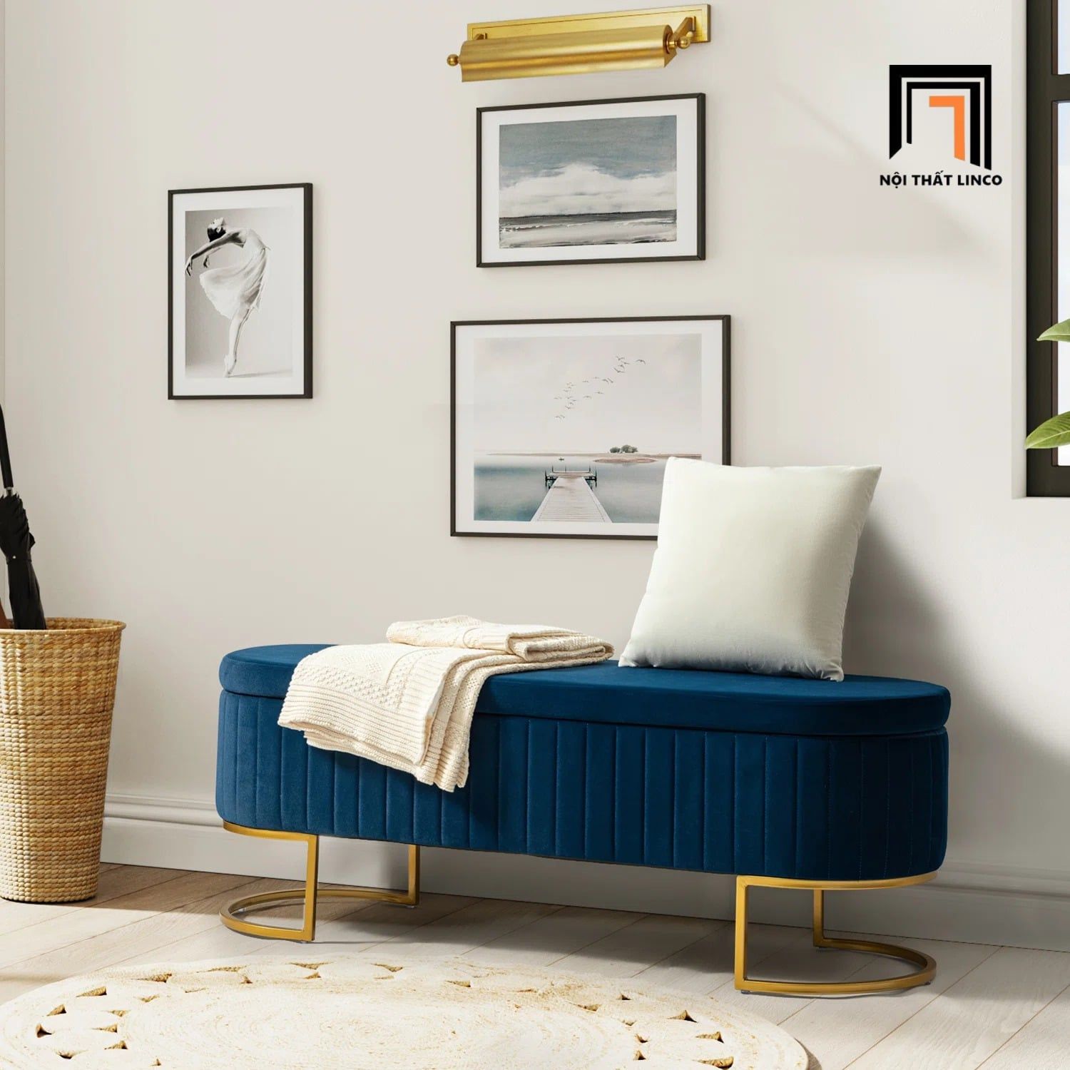  Sofa đôn xinh xắn SB9 Thampton dài 1m2 vải nhung xanh lá 