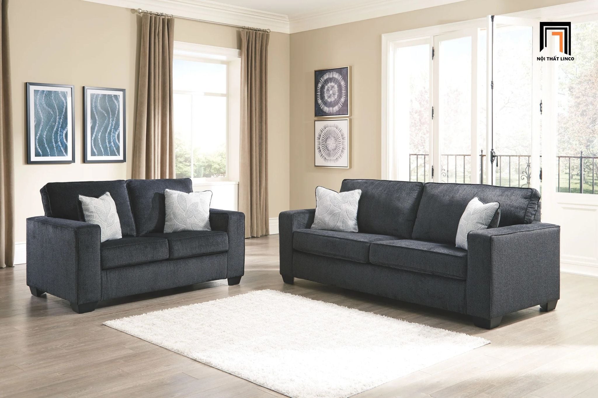  Bộ ghế sofa văn phòng giá rẻ KT3 Rima xám đen hiện đại 