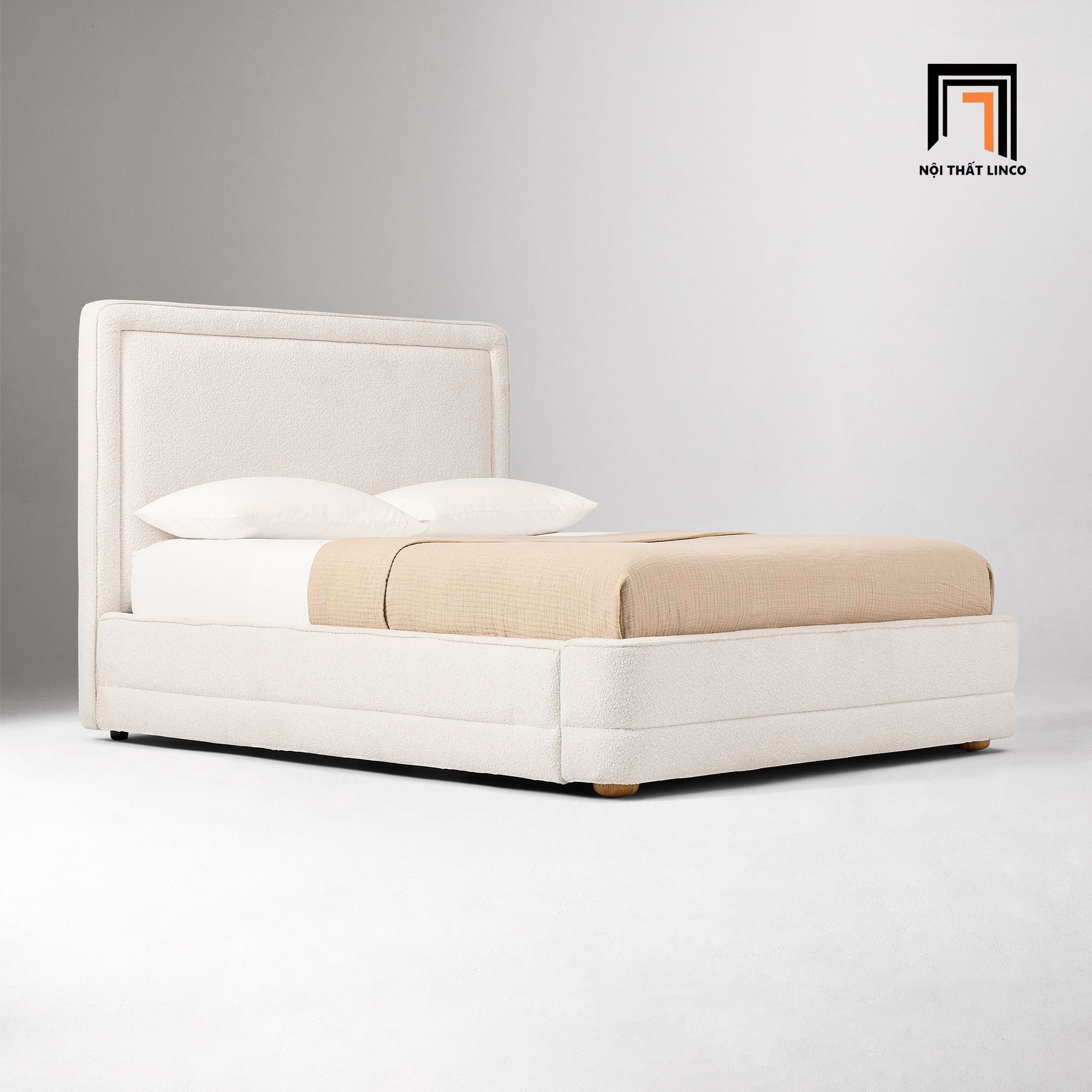  Giường ngủ màu trắng kem xinh GN127 Chula vải lông cừu mềm 