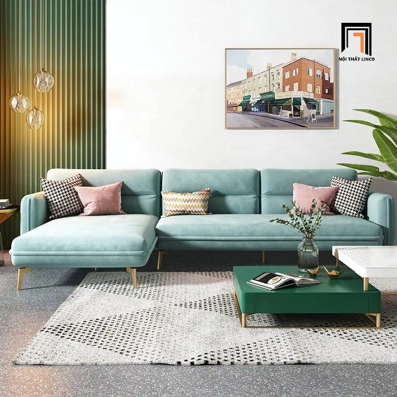  Bộ ghế sofa góc GT55 Velor 2m4 x 1m6 vải nhung nỉ sang trọng 