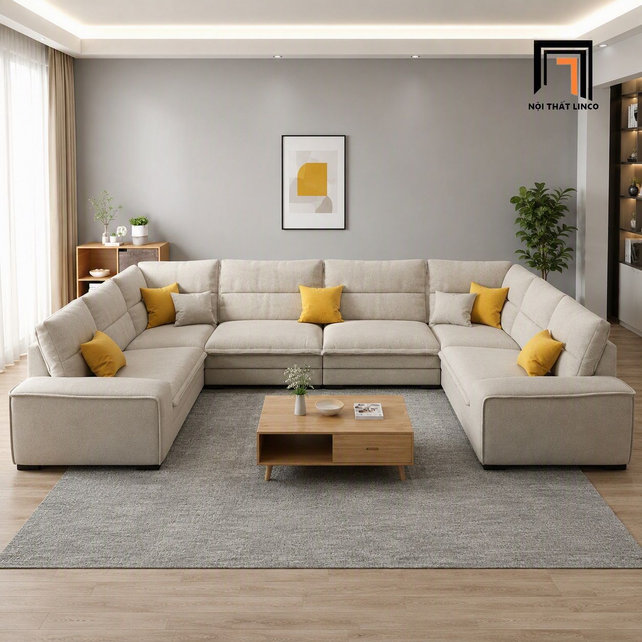  Sofa U vải nỉ UT86 Vista 3m5 x 2m05 cao cấp 