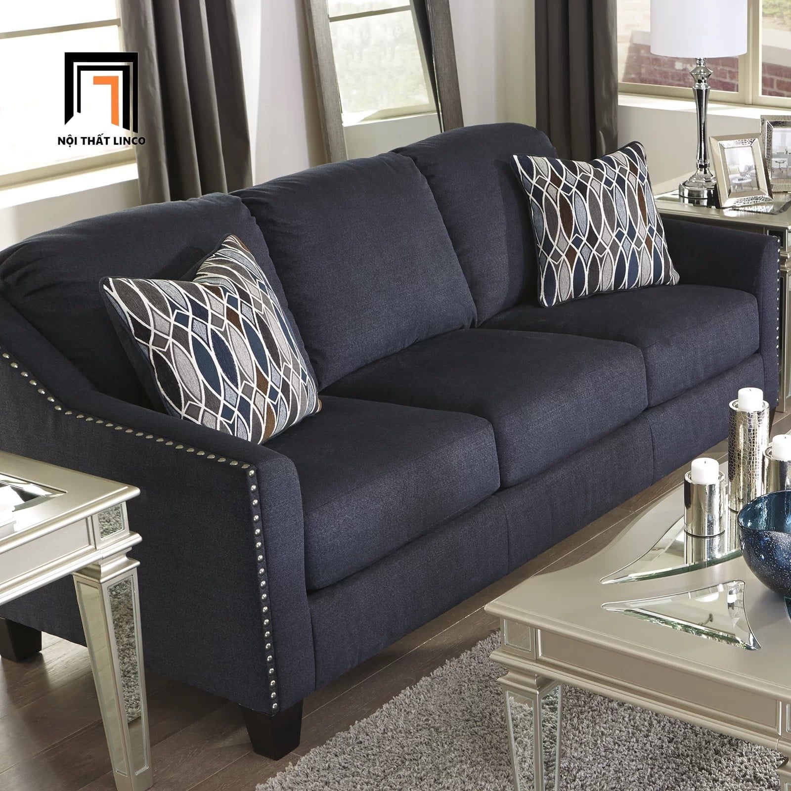 Bộ ghế sofa phòng khách sang trọng KT19 Canchola vải bố nỉ xám 