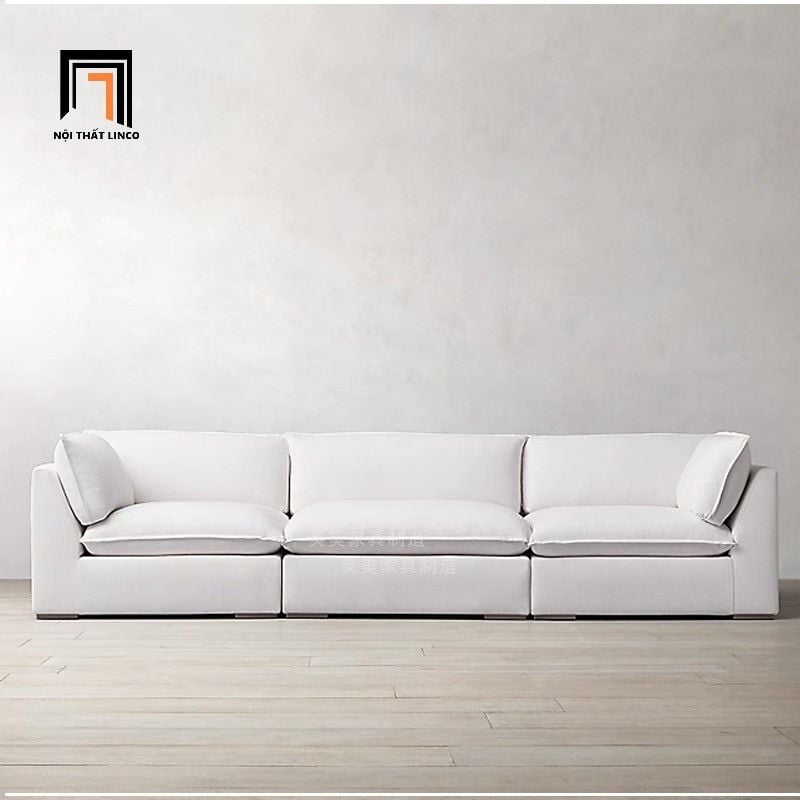  Ghế sofa chữ U UT45 Jodar dài 3m vải nhung trắng mềm mại 