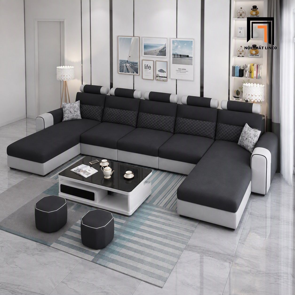  Sofa U hiện đại UT64 Jiangsu dài 3m4 bọc vải đẹp 