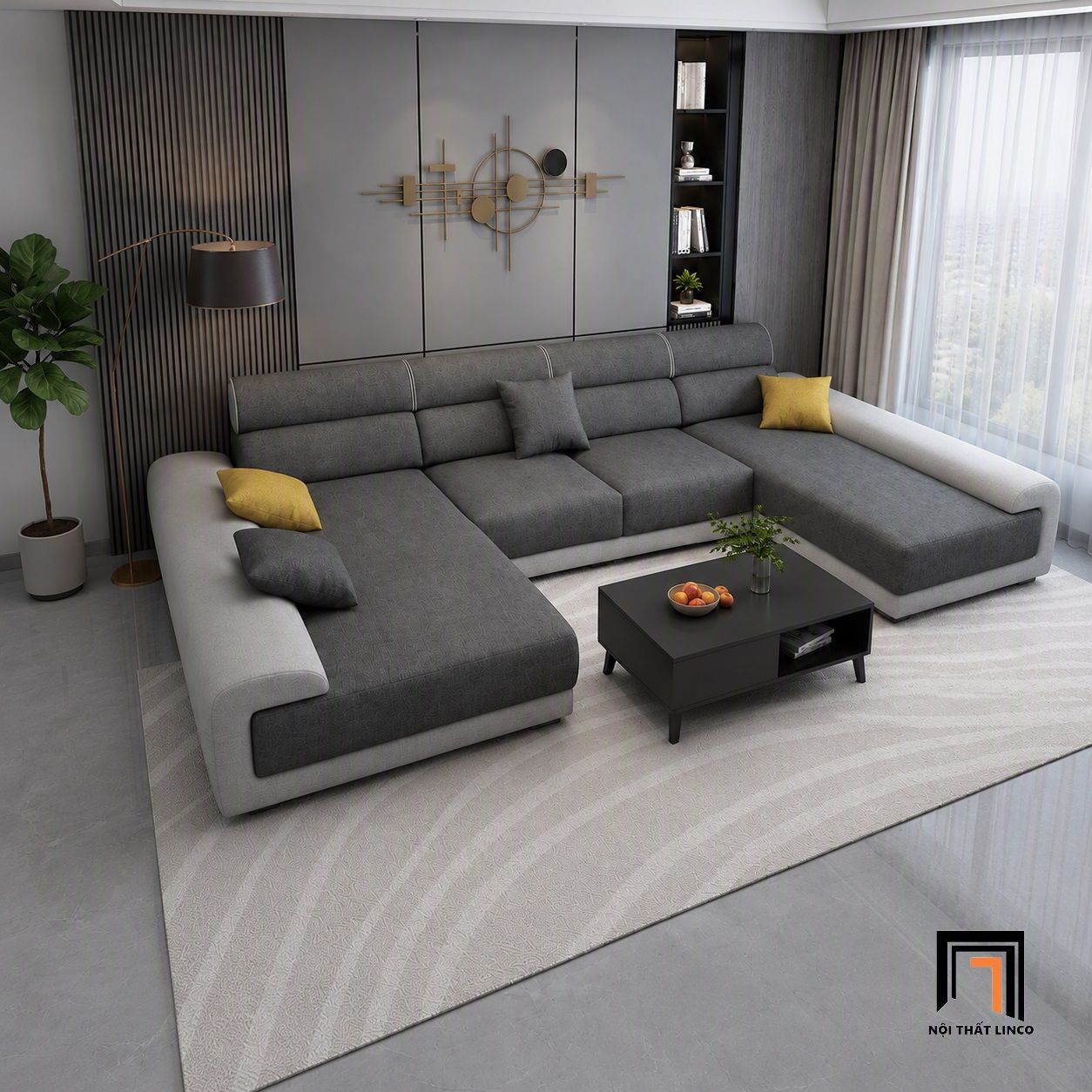  Bộ sofa U đẹp UT61 Aparte dài 3m2 phối vải nổi bật 
