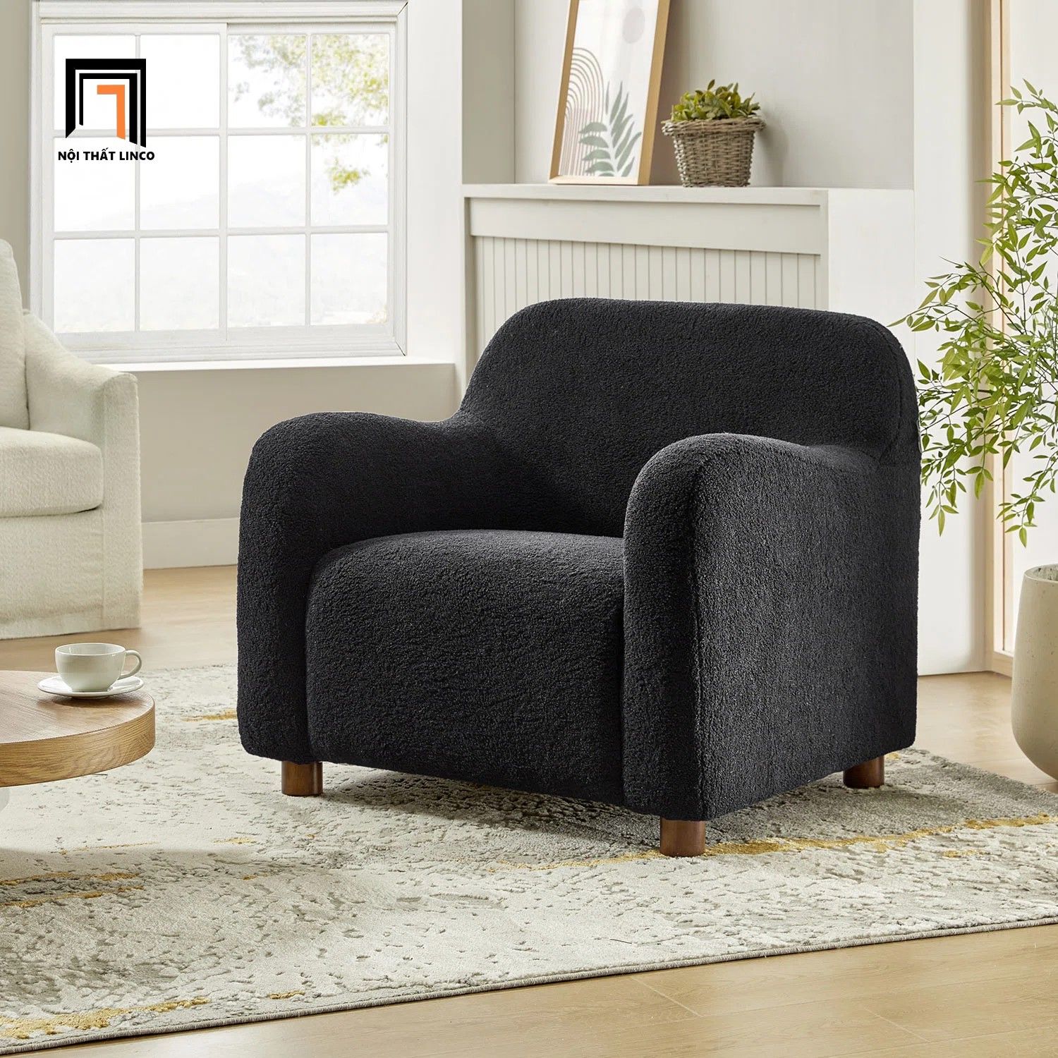  Ghế sofa đơn vải lông cừu xinh xắn DT108 Berken cho shop tiệm 