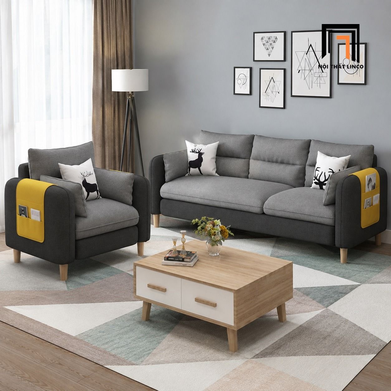  Bộ ghế sofa văn phòng ngồi tiếp khách KT140 Colton xám đậm 