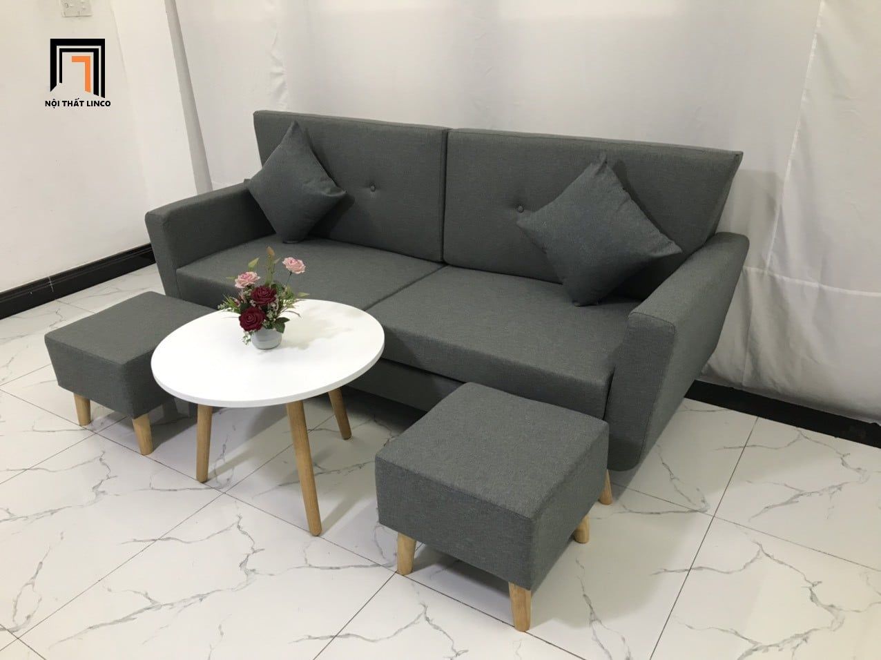  Bộ ghế sofa băng văng dài xám đậm BL5 Piloc dài 1m9 giá rẻ 