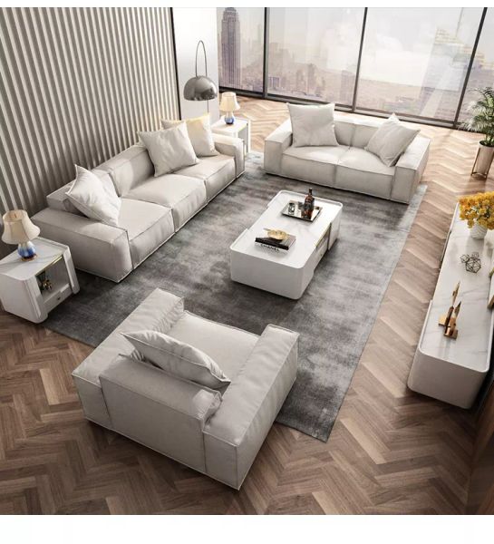 bộ ghế sofa chữ U xám trắng