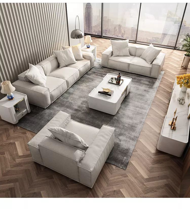  Set ghế sofa chữ U module xám trắng UT103 Kedu dài 3m7 