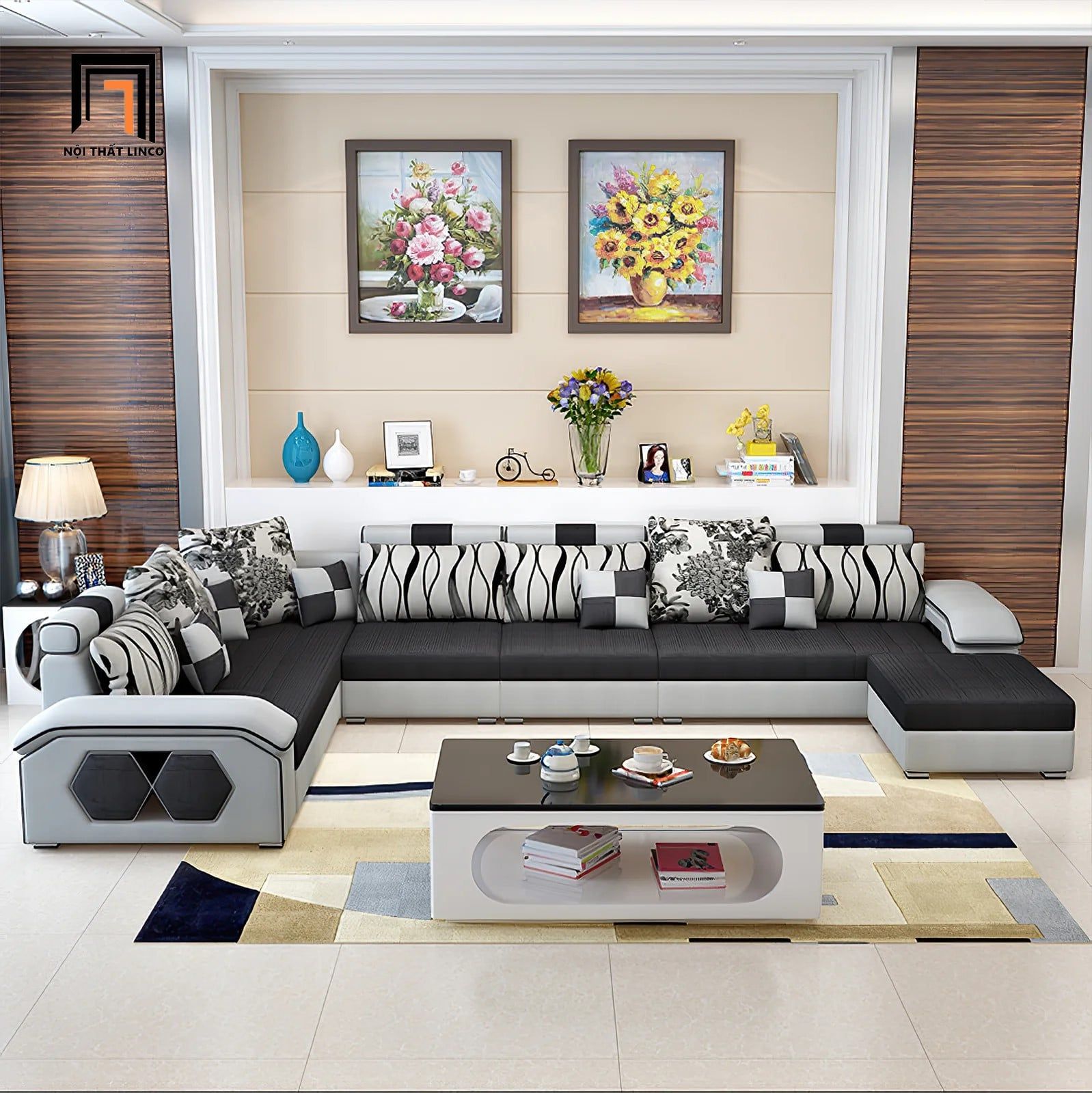  Sofa phòng khách chữ U 3m9 UT1 Arvella thiết kế đẹp 