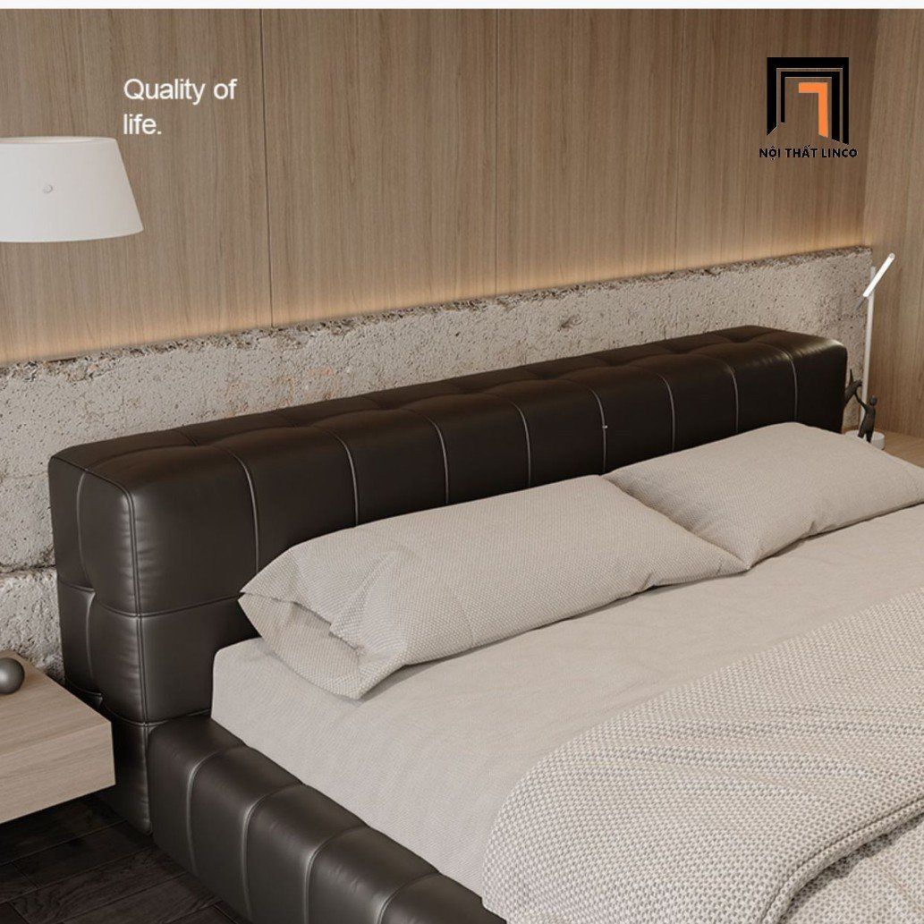  Giường ngủ hiện đại GN104 Beloei da công nghiệp xám đen 