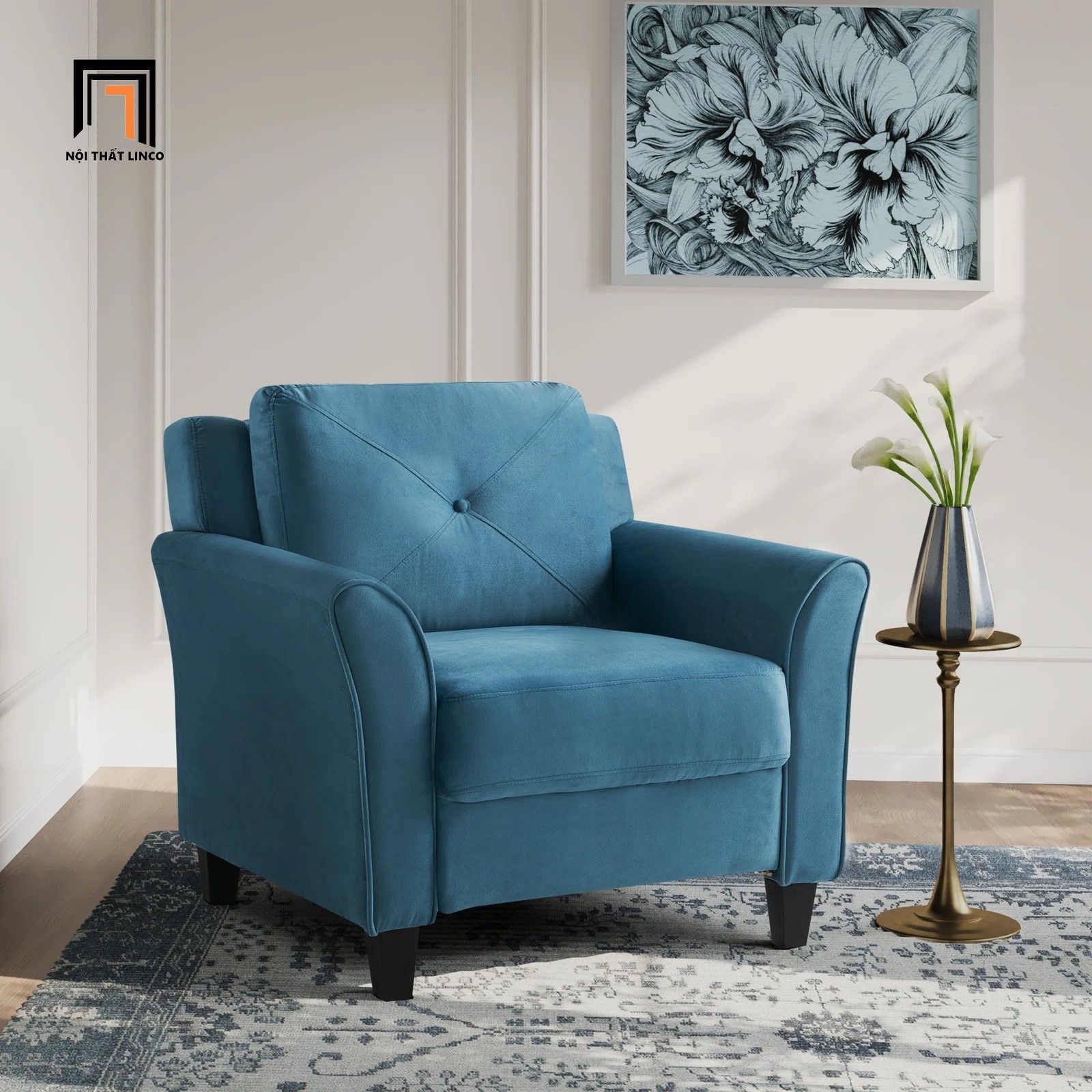  Ghế sofa đơn phòng khách cao cấp DT114 Lourdez màu xám trắng 