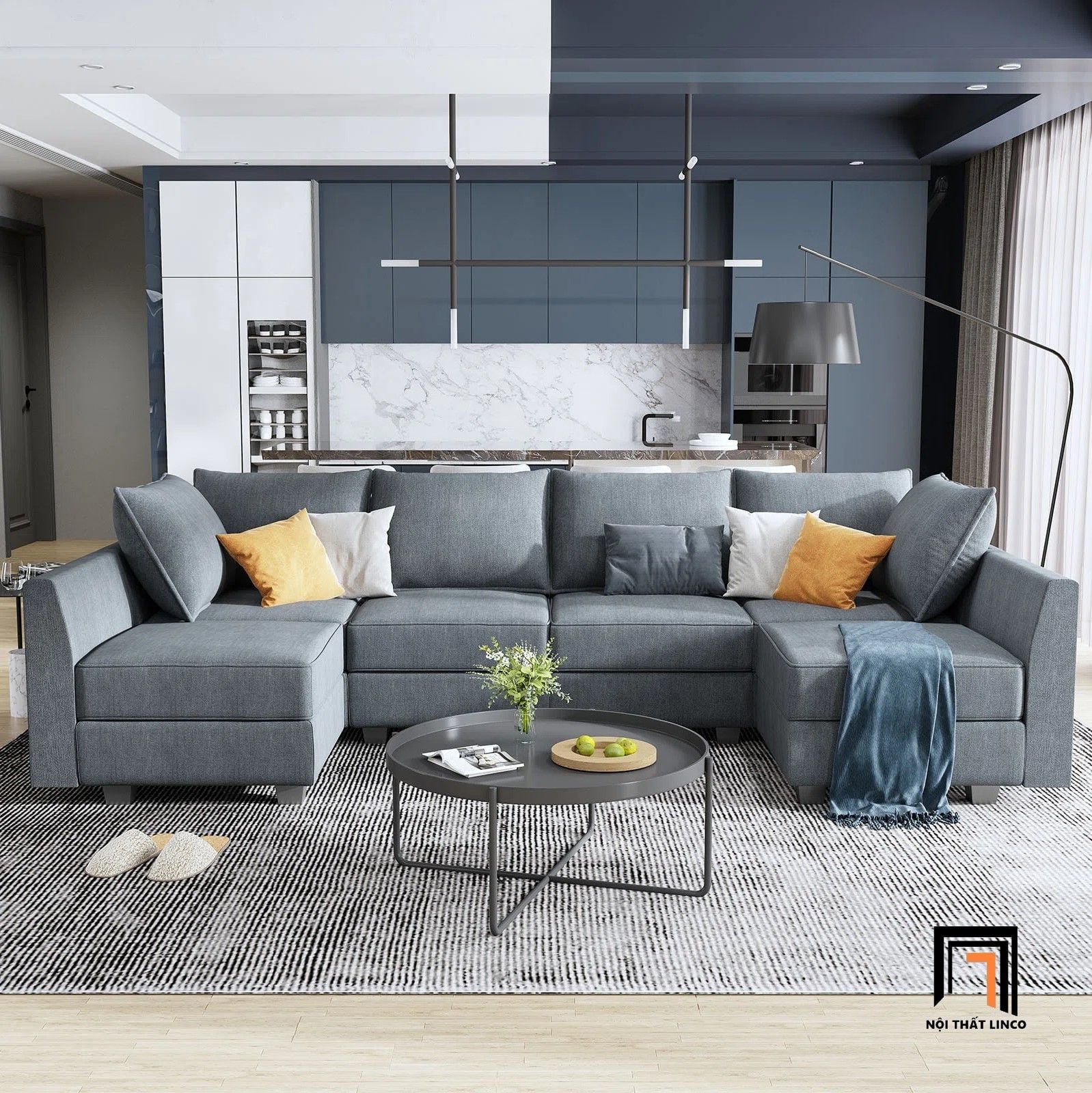  Ghế sofa chữ U UT16 Dixie 2m9 xanh ngọc giá rẻ 