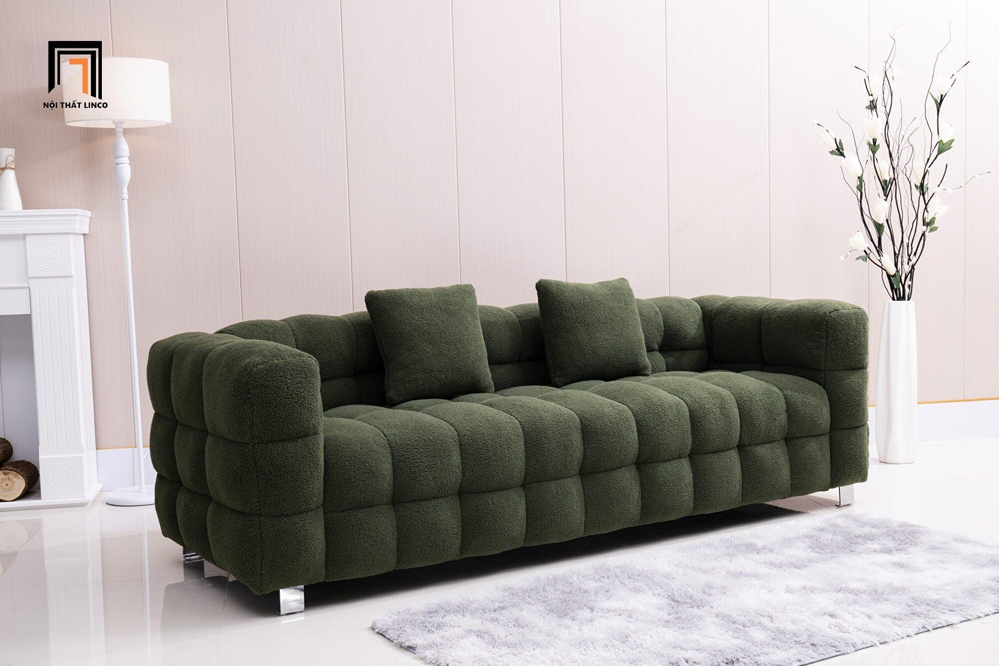  Ghế sofa băng xinh xắn BHQ9 Toum dài 2m vải lông cừu xám 