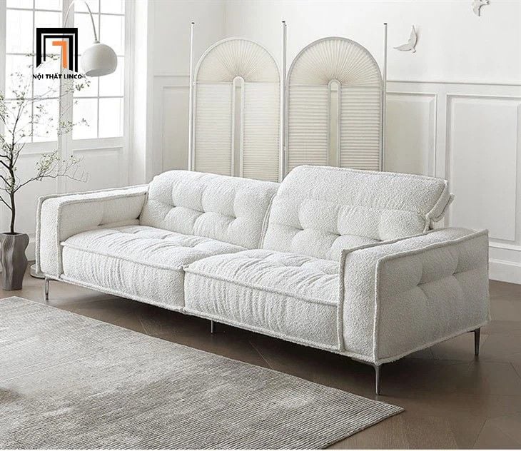  Sofa băng vải lông cừu trắng kem BHQ54 Furnell 2m1 xinh xắn 