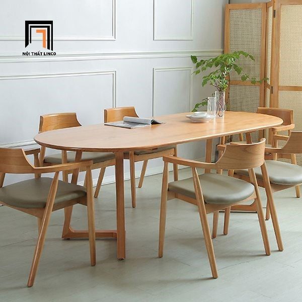 Bộ bàn ăn hình oval 4 ghế 48-BAG4-Boerne mặt gỗ đẹp 