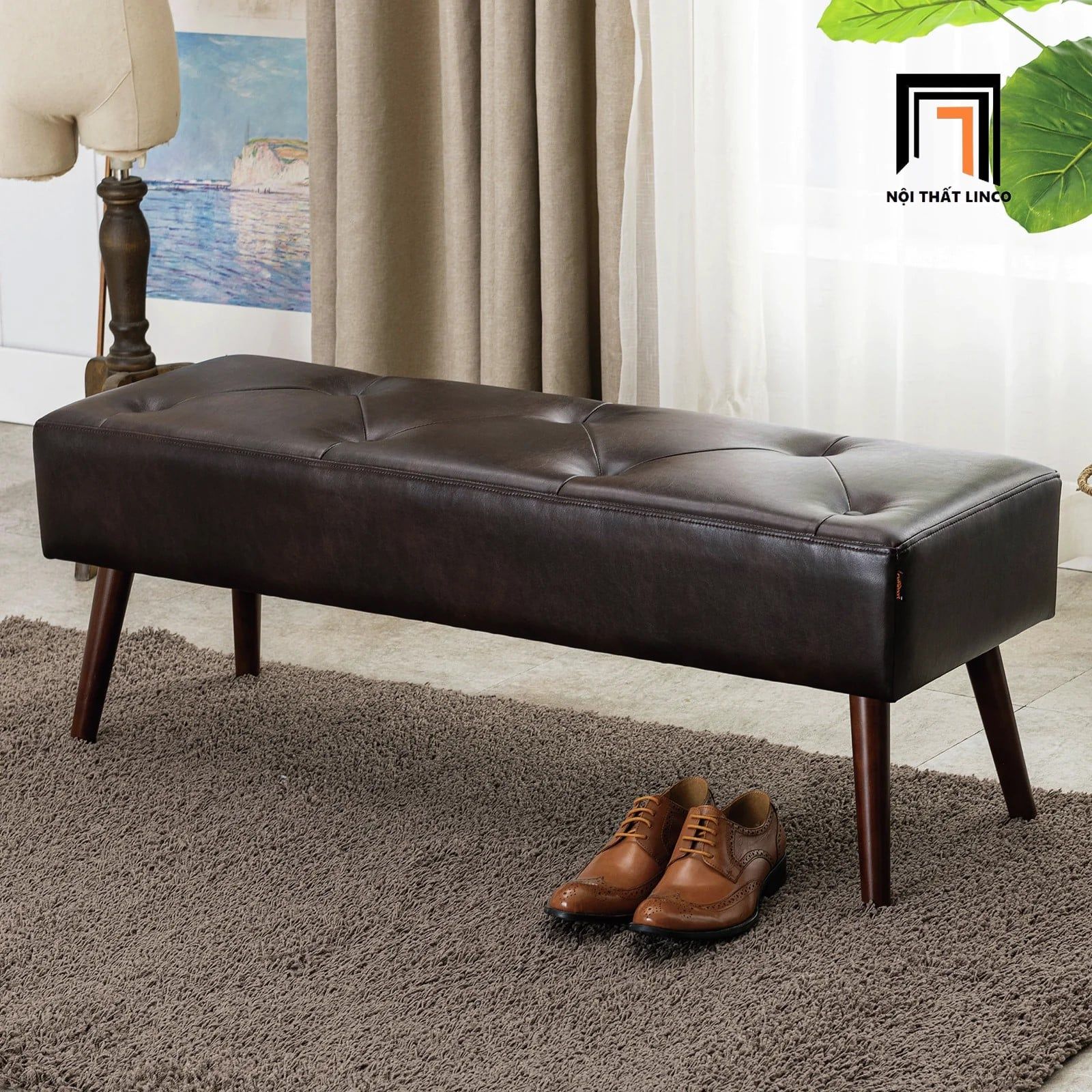  Ghế sofa đôn dài chữ nhật SB1 Sveina dài 1m2 x 40 da nâu đậm 