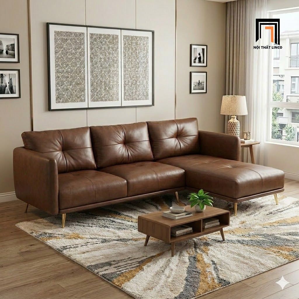  Ghế sofa băng da sang trọng 2m BT96 Foia màu nâu đậm 