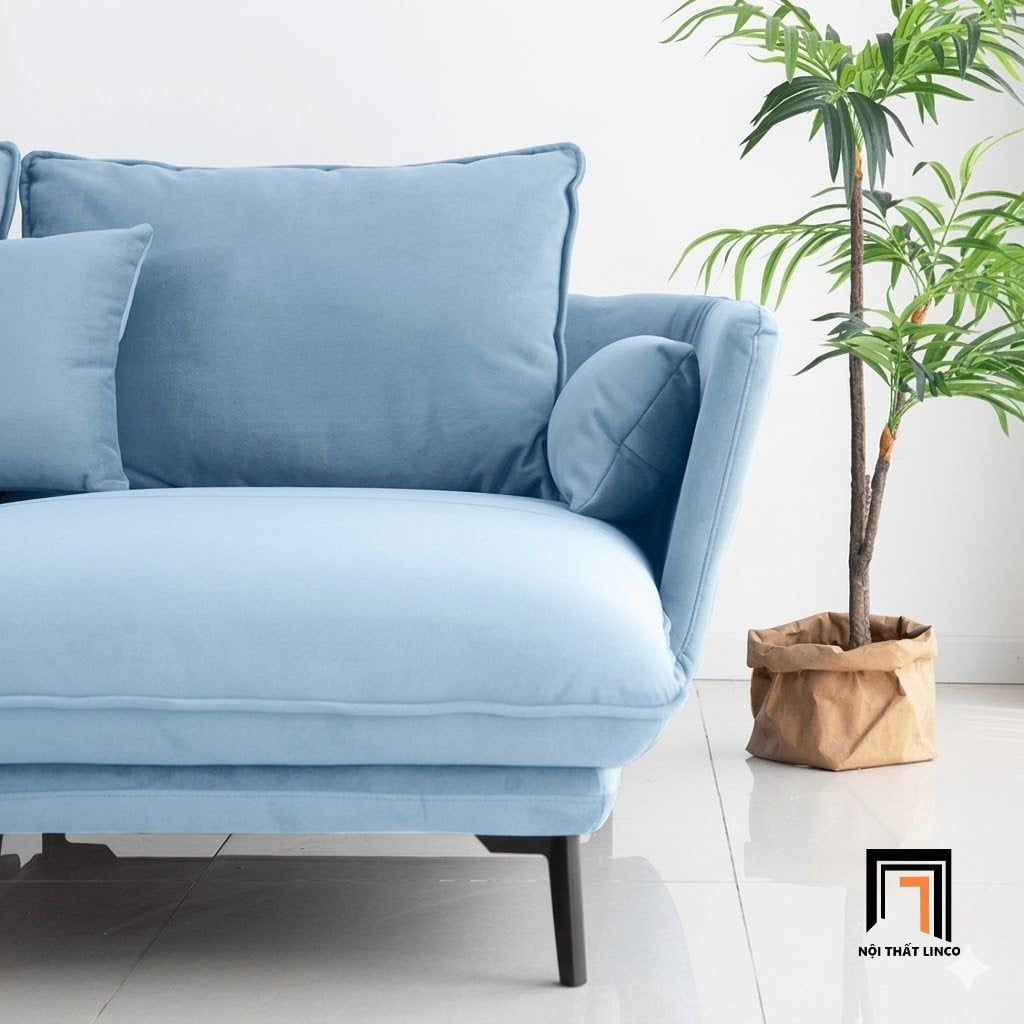  Bộ ghế sofa góc L GT282 Bioude 2m4 x 1m6 xanh dương vải nhung 
