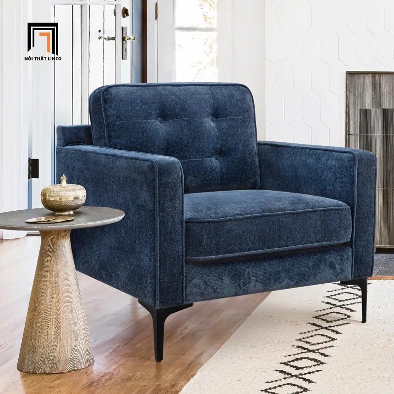  Ghế sofa đơn vải nỉ xanh đậm DT109 Lavoris phòng khách gia đình 