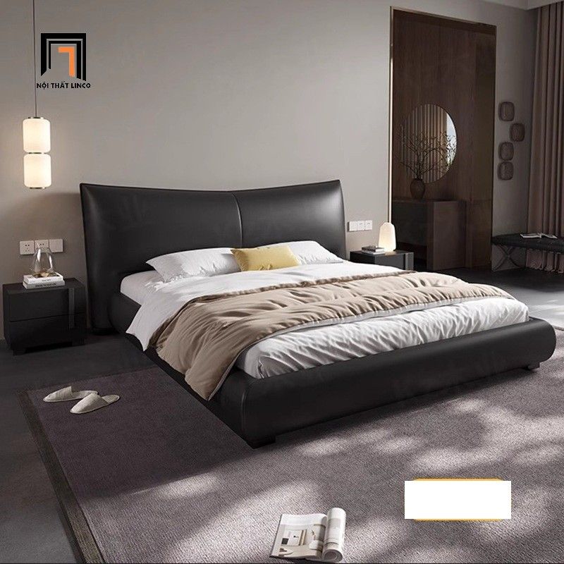  Giường ngủ kiểu dáng hiện đại GN116 Numan 1m6 x 2m da xám 