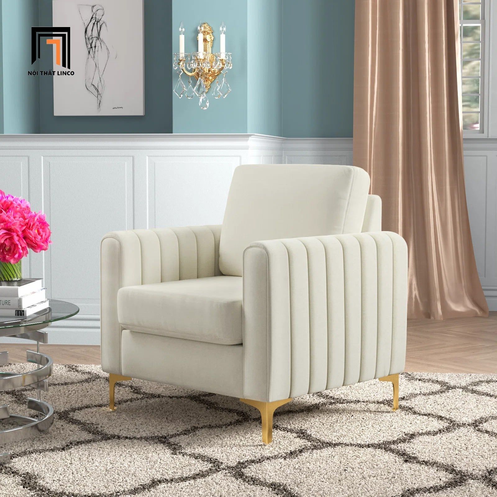  Ghế sofa đơn vải nhung mềm DT103 Cedar trang trí sảnh chờ đẹp 