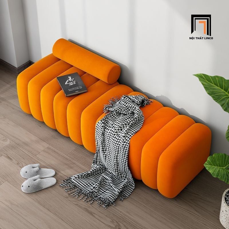  Đôn ghế sofa bọc nệm SB13 Ozora 1m3 vải nhung trắng kem 