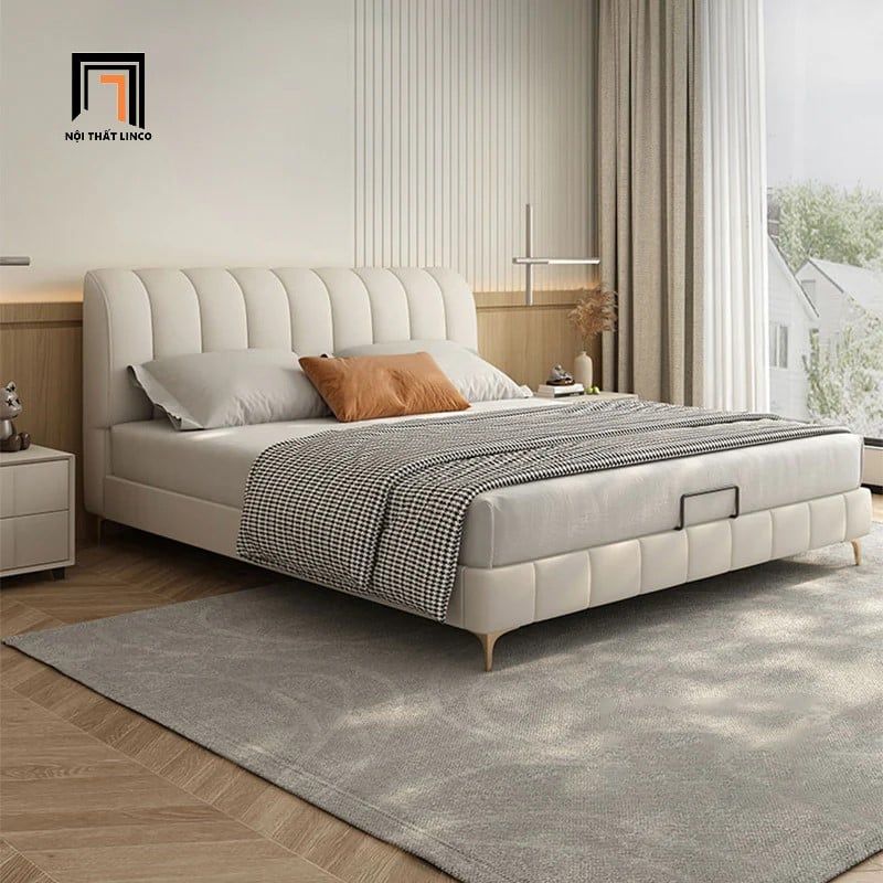  Giường bọc da giả xám trắng GN81 Moya phòng ngủ gia đình 