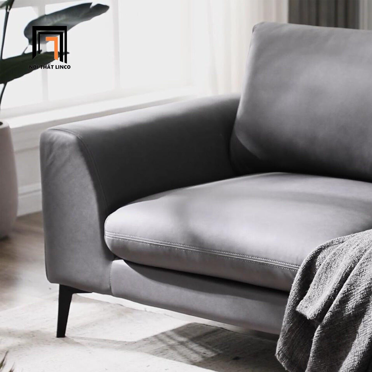  Bộ ghế sofa da góc L phòng khách lớn GT71 Klema xám lông chuột 