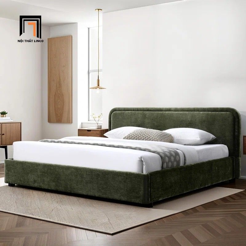  Giường ngủ vải nỉ màu xanh lá GN133 Bixby gia đình sang trọng 