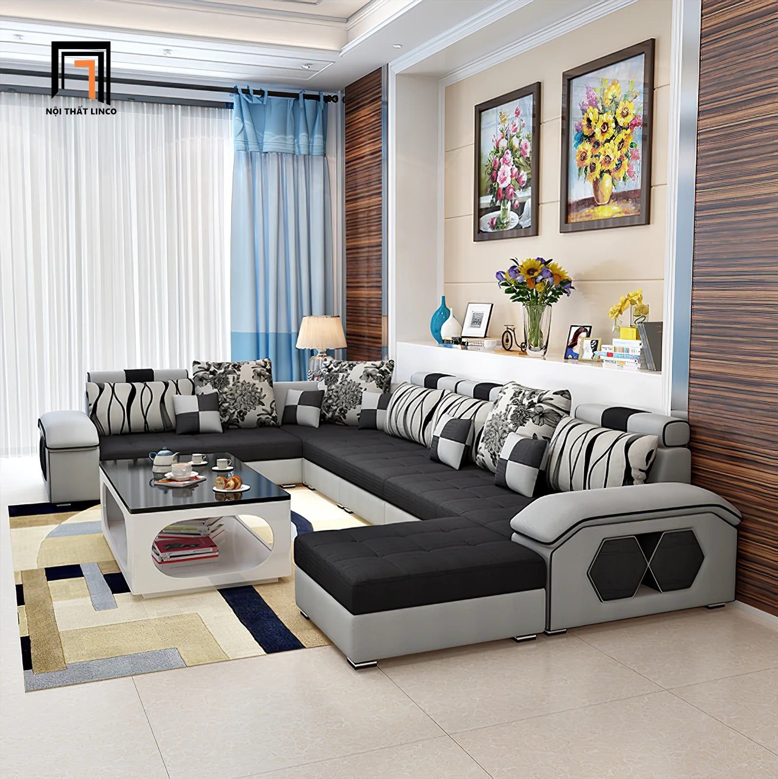  Sofa phòng khách chữ U 3m9 UT1 Arvella thiết kế đẹp 