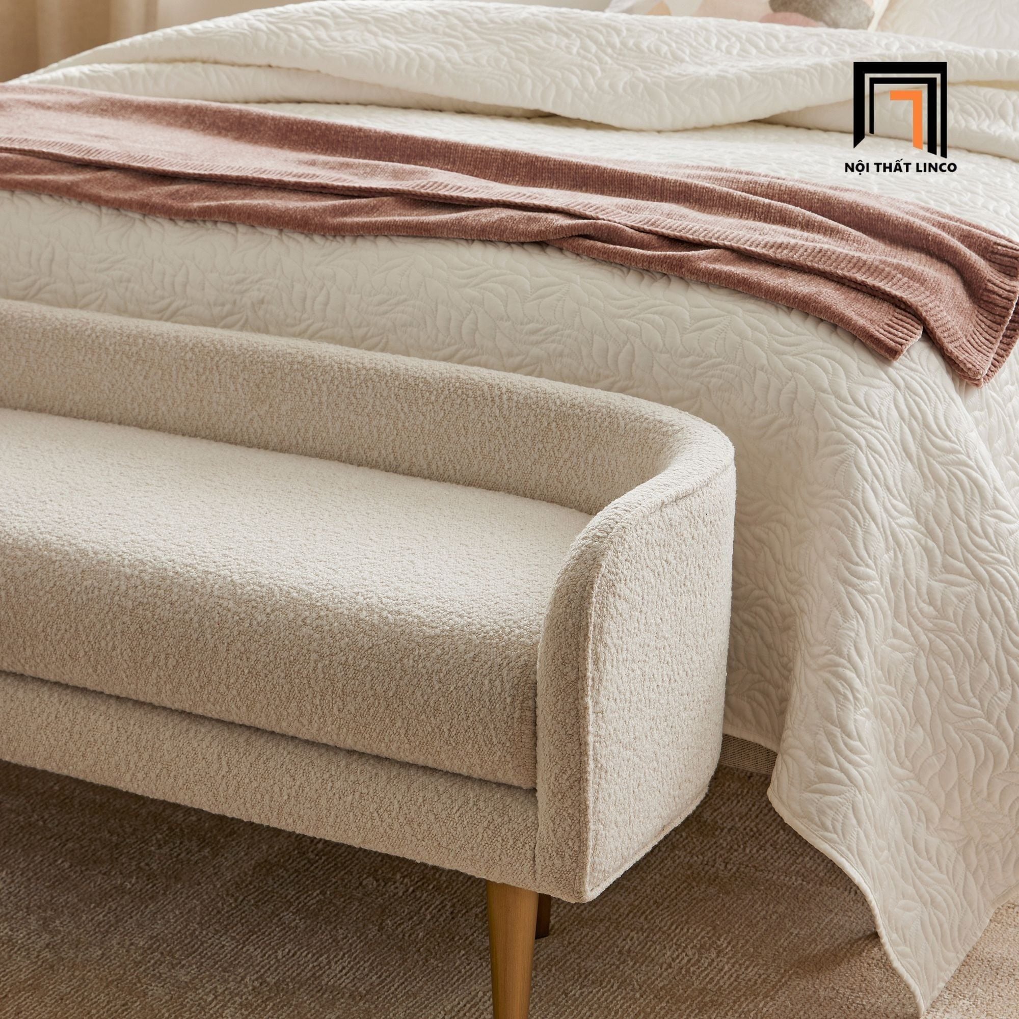  Ghế sofa đôn dài 1m3 x 55 SB5 Celine vải nỉ trắng kem 