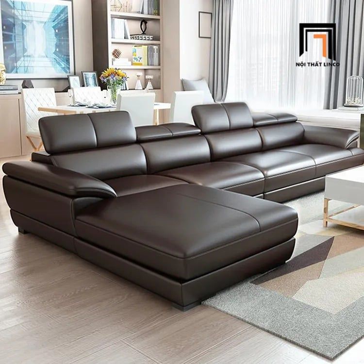  Sofa chữ U UT99 Zeglo 3m2 bọc da nâu đậm cao cấp 